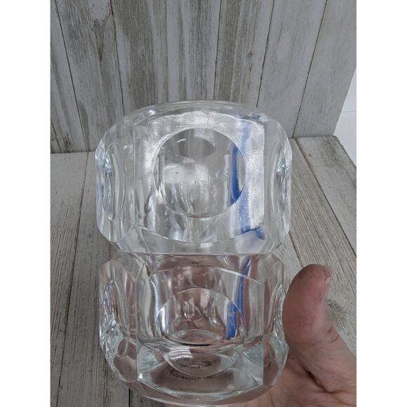 Elements Crystal Art Glass Candle Vase Czech Republic Cubist Style 4 1/2” Heavy - Picture 3 of 4